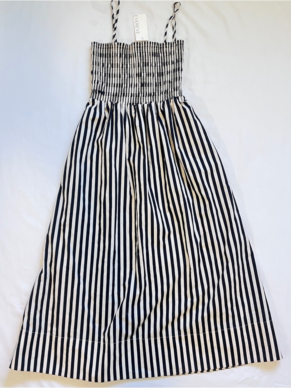 Evereve Black & White Striped Smocked Sundress